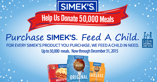 Simeks is donating meals to Feed My Starving Children