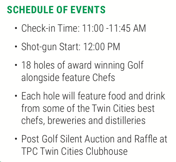 schedule of events TPC culinary golf tourney